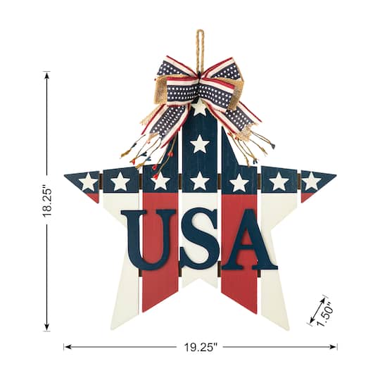 Glitzhome® 19" Patriotic American Wooden Star Door Hanger